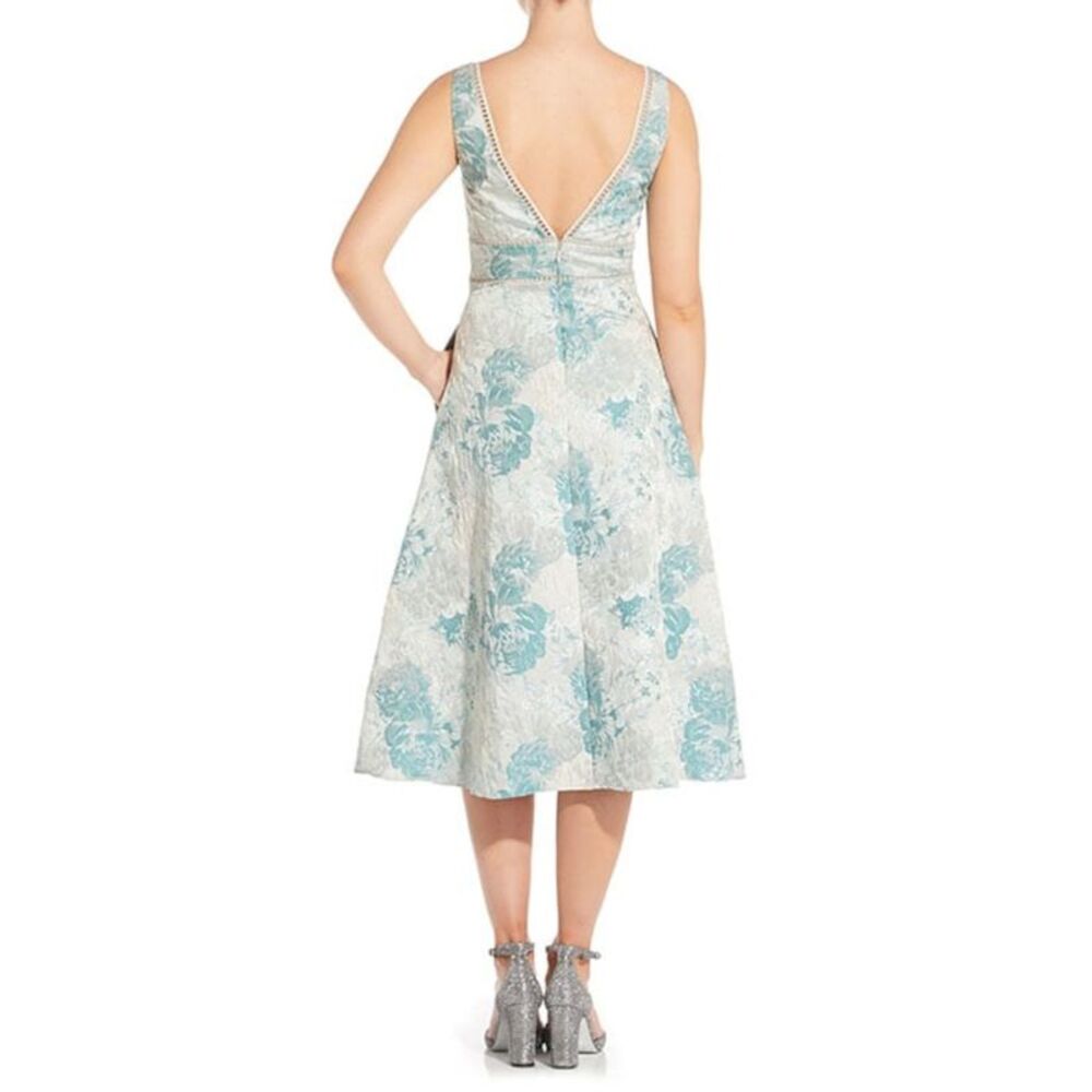 AIDAN MATTOX Womens Ivory Lined Sleeveless Midi Cocktail Fit + Flare Dress 4 - Picture 2 of 3